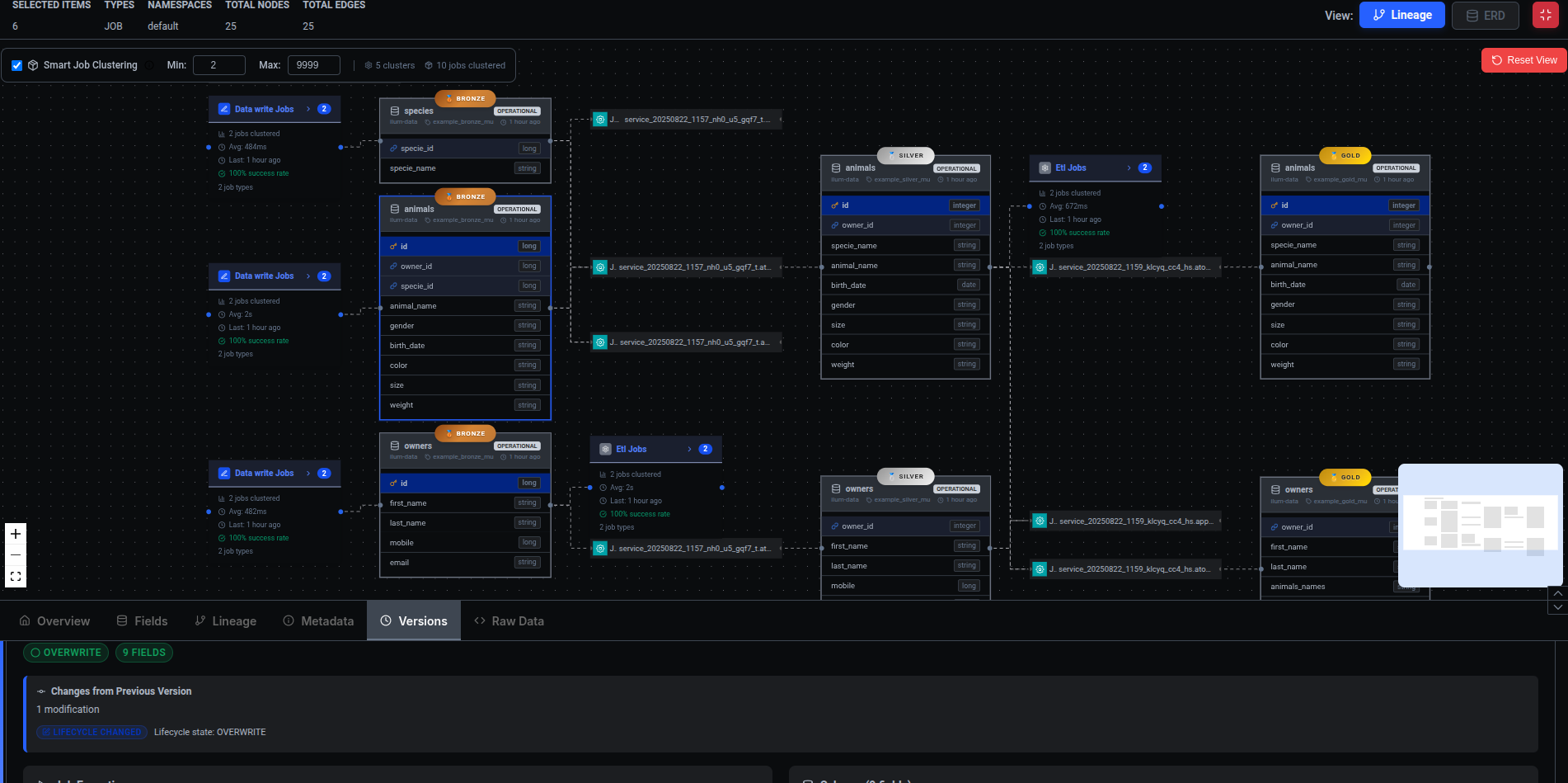 Ilum data lineage graph powered by OpenLineage and Marquez, showing dataset and job dependencies