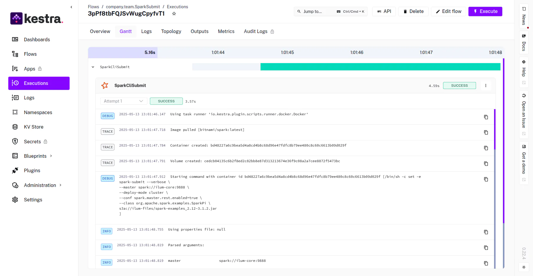 The workflow executed